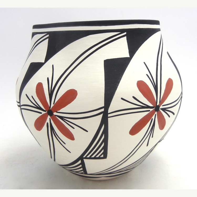 Acoma David Antonio Handmade and Hand Painted Polychrome Floral Pattern Jar