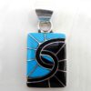 Turquoise, Jet and Sterling Silver Hummingbird Pattern Pendant