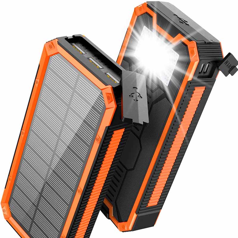 Compatible with iOS and Android LED Flashlight Solar Charger Power Bank 30000mAh IPX4 Waterproof & Shockproof for Outdoor Camping Travel Portable Solar Phone Charger with 2 USB Ports 