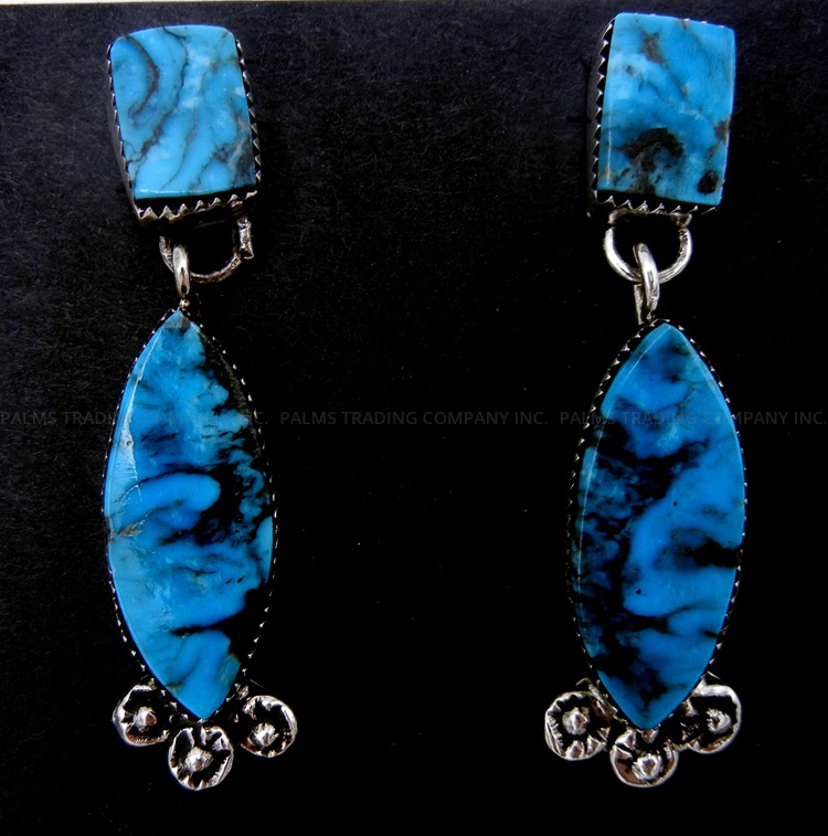 Navajo Selina Warner Double Turquoise and Sterling Silver Dangle Earrings